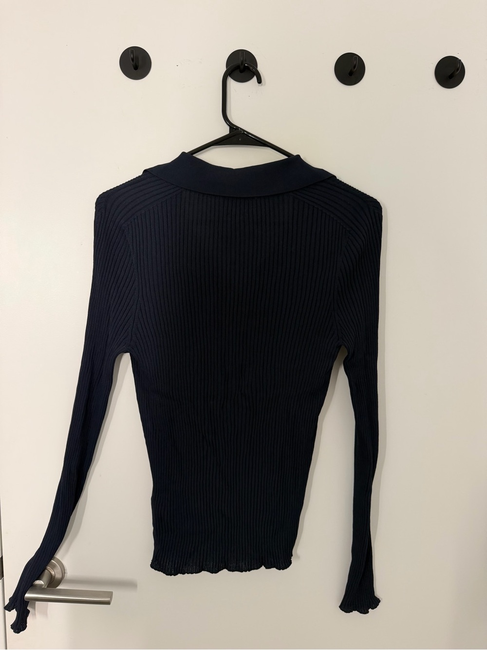 COS Navy Ribbed Collared Button-Front Top - Picture 3 of 3